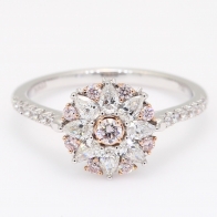 Lace Gem pear-cut Argyle pink and white diamond flower halo ring