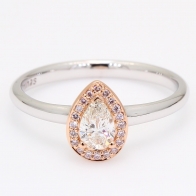 Titania pear and round-cut white and Argyle pink diamond halo ring