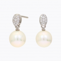 NXT Moana white fresh water pearl and white diamond stud earrings