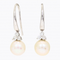 NXT Serena white fresh water pearl and white diamond shepherd hook earrings