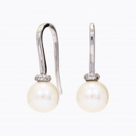 NXT Nera white fresh water pearl and white diamond shepherd hook earrings