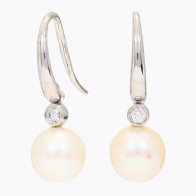 NXT Frost white fresh water pearl and white diamond shepherd hook earrings