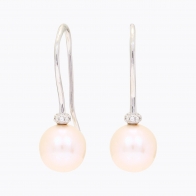 NXT Nera white fresh water pearl and white diamond shepherd hook earrings