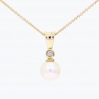 NXT Belize white fresh water pearl and white diamond bezel drop necklace