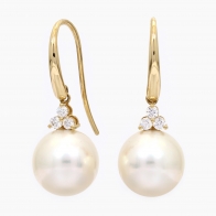 Serena white South Sea pearl three stone shepherd hook earrings