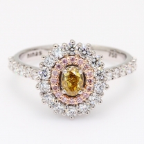 Maeve oval-cut yellow and round-cut Argyle pink and white diamond halo ring