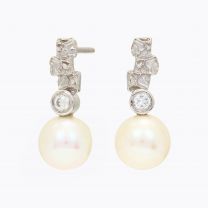 NXT Basalt white fresh water pearl and white diamond textured stud earrings