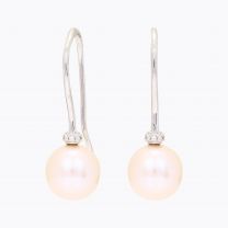 NXT Nera white fresh water pearl and white diamond shepherd hook earrings