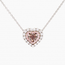 Ophelia heart-cut Argyle pink and round-cut white diamond halo necklace