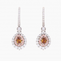 Silhouette pear-cut and round-cut Argyle pink orange and white diamond drop earrings