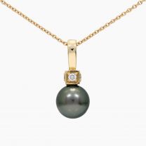 Corsica  black Tahitian pearl and white diamond necklace